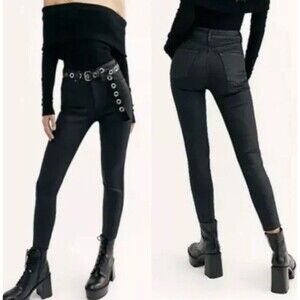 We The Free People Black Coated Stretch Skinny Jeans Women's High-Rise Size 28